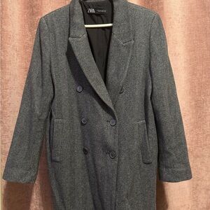 Zara Charcoal Herringbone Coat